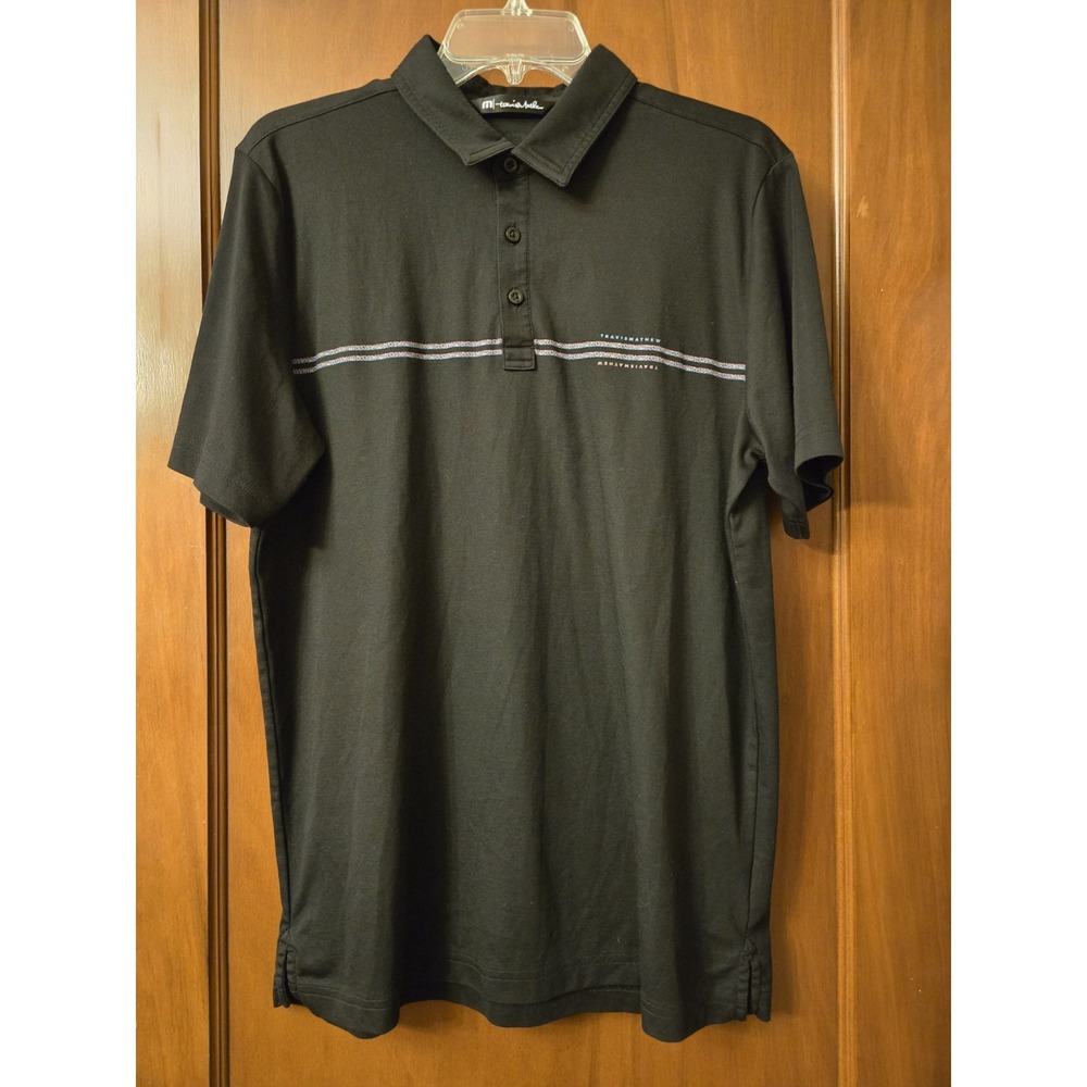 Travis Matthew Men's Size Large Island History Black Polo Golf Shirt Casual EUC